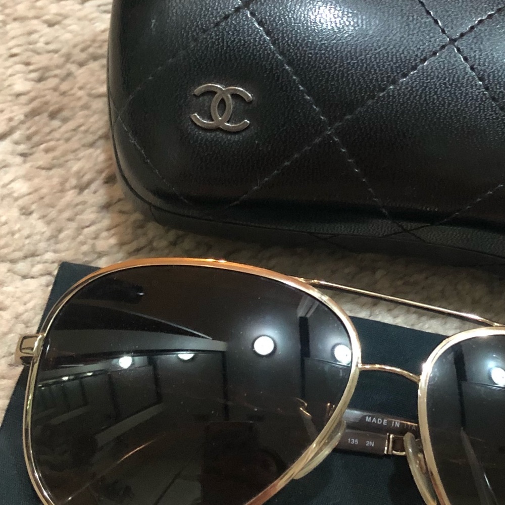 Chanel gold frame aviator sunglasses